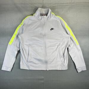 Nike Track Jacket Mens XL Gray Neon Green Tape Lined Running Full Zip